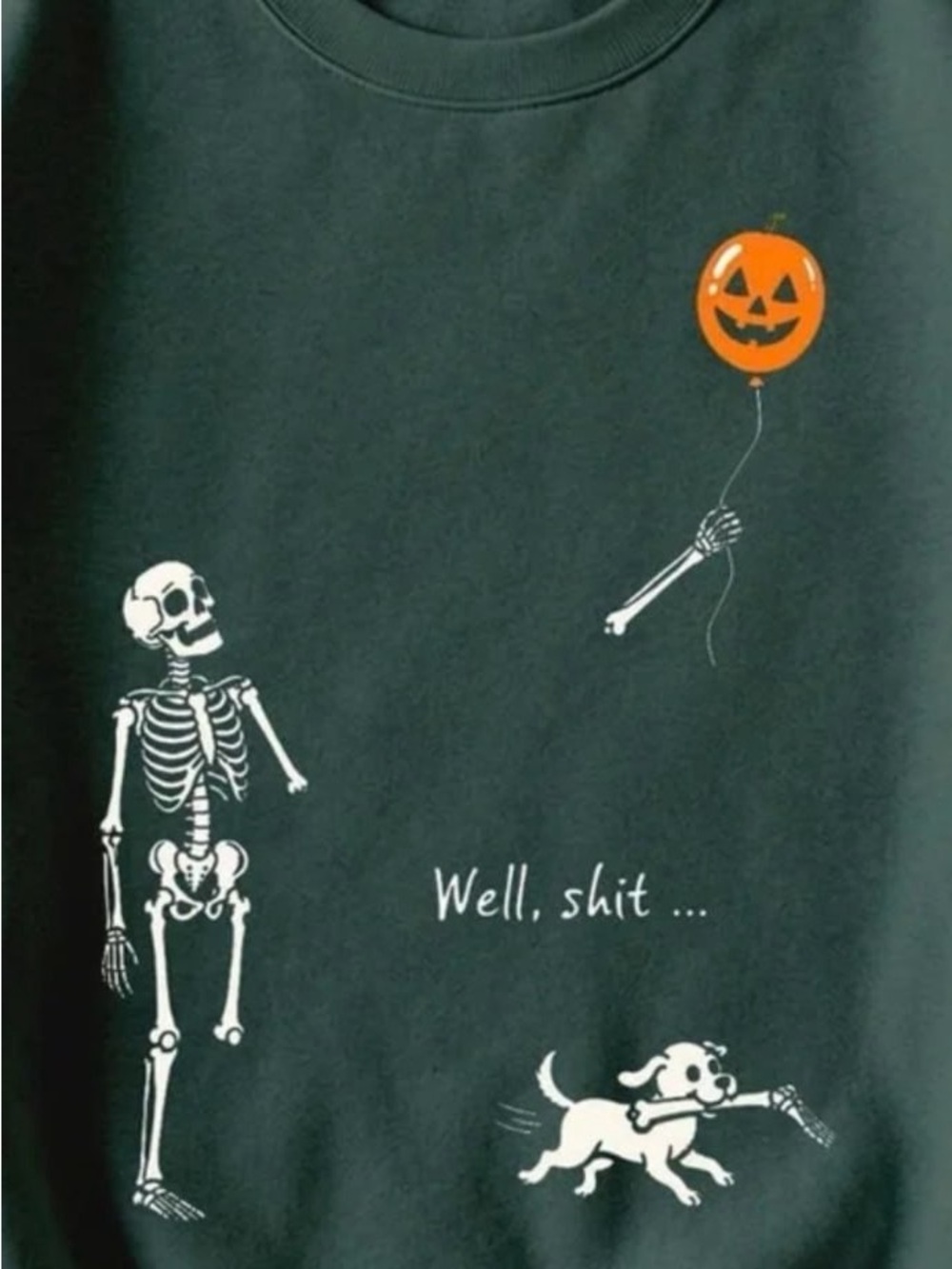 Forest Green Halloween Skeleton & Pumpkin Balloon Sweatshirt - Picture 2 of 4